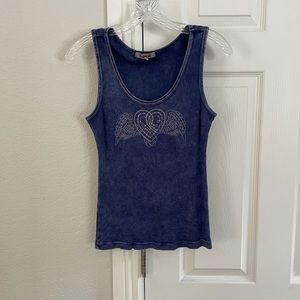 Denim style tank top with heart and wing detail size M